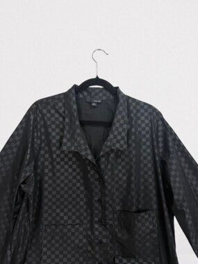Sun Kim Black Checked Blazer Lightweight Boxy Jacket Water Resistant Size XL